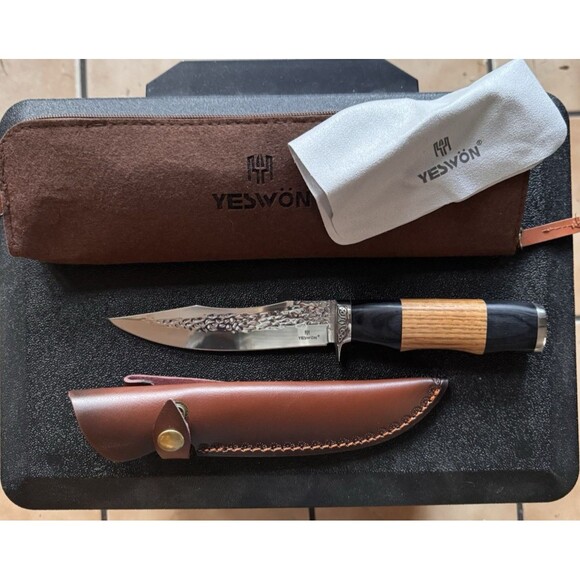 YESWON FIXED BLADE HUNTING KNIFE & SHEATH New - Picture 1 of 10